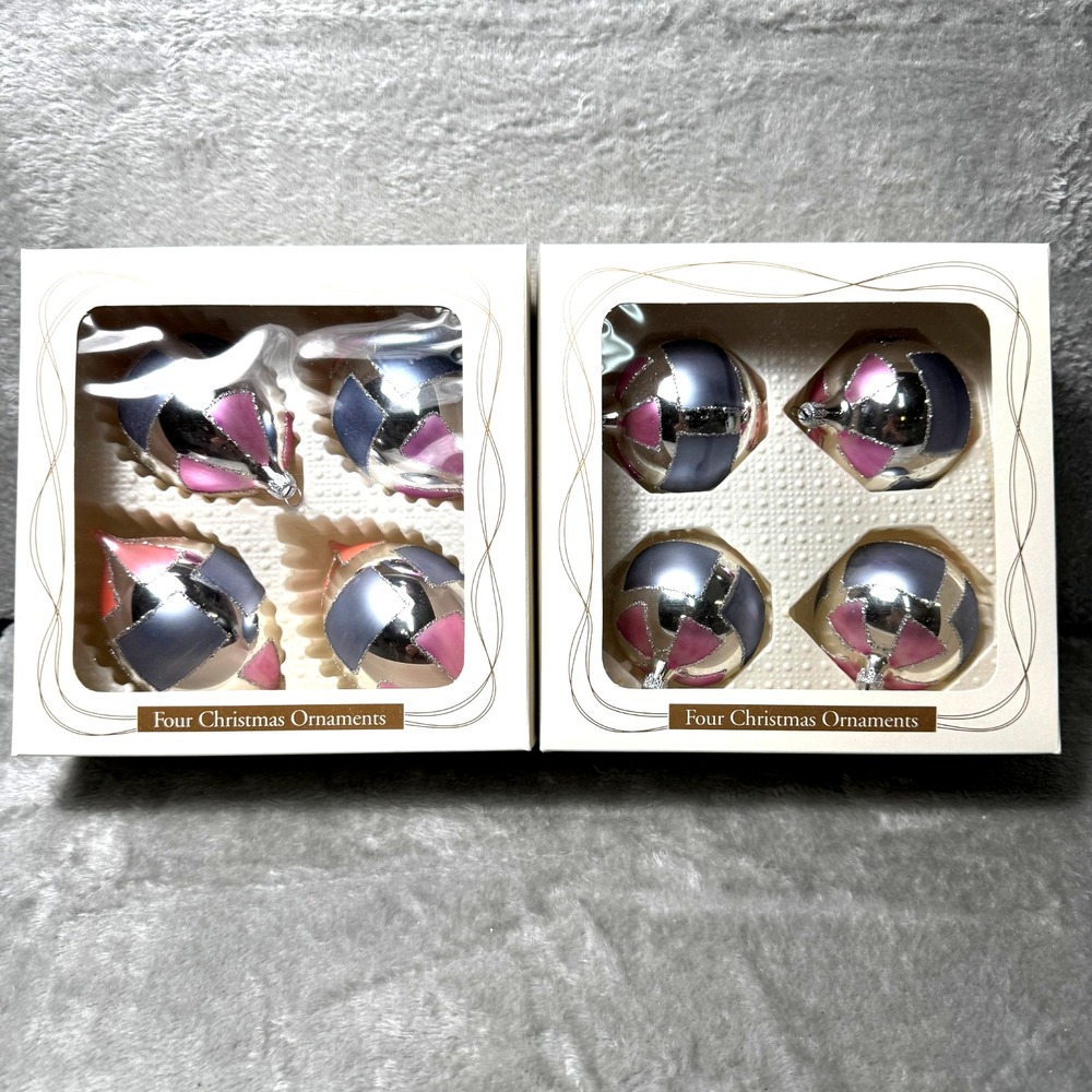 Vintage Target Glass Ornaments 8 – Retro Silver Pink Lavender‎ Geometric Design